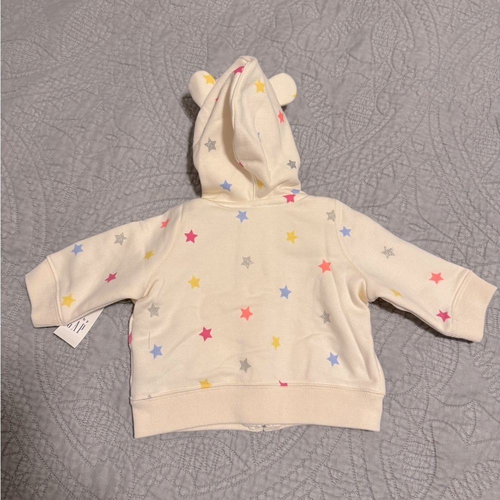 NWT GAP BabyGap Logo Zip Hoodie with Multicolor Stars 0-3 Months - Picture 4 of 5